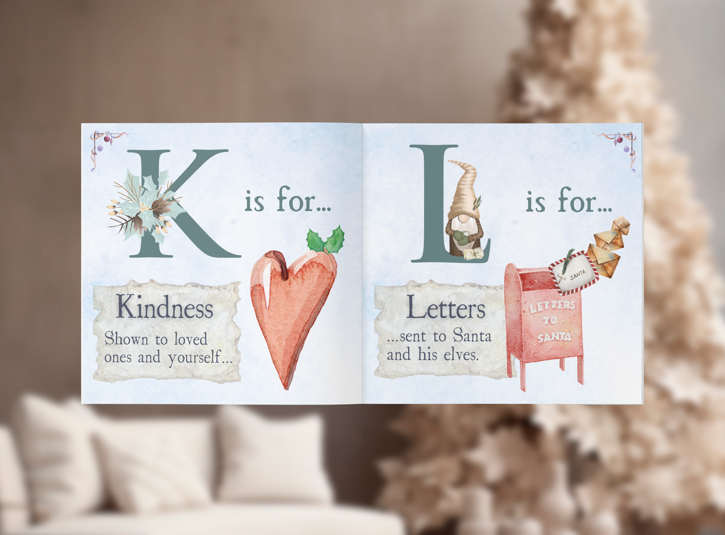 Inside example pages of Christmas Alphabet